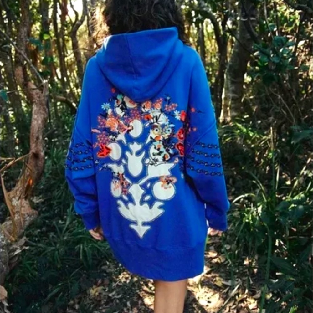 NWT FP Movement At My Best Embroidered Sweat Hoodie In Steller Blue SOLD OUT COL